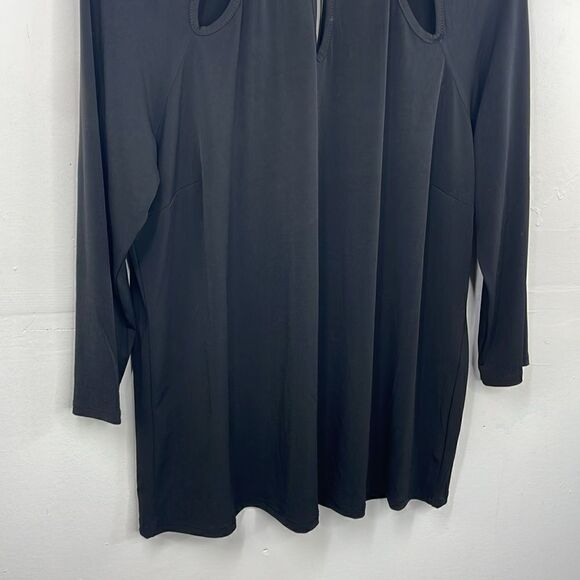 MOA MOA Black Rhinestone Neckline Blouse Cutout Neckline Glam Goth 3/4 Sleeve 1X - Picture 3 of 12